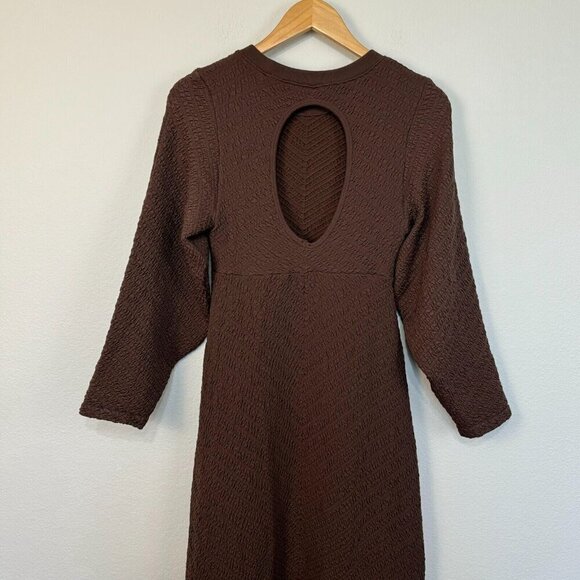 Free People Women's Gabby Long Sleeve Textured Cut Out Back Midi Dress Brown M/L - Picture 9 of 14